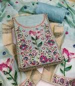 women's sea green unstitched pure banarasi cotton dress material & woven dupatta