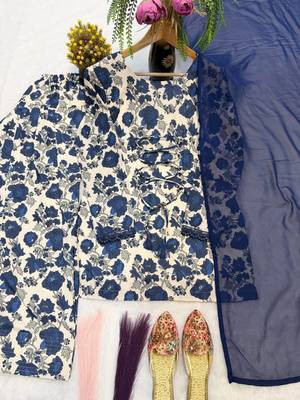 Blue pure cameric cotton party wear embroidery suit set 4
