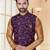 Purple jacquard digital print jacket kurta pajama set with fancy buttons.