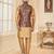 Multicolor jacquard digital print jacket kurta pajama set with fancy buttons.