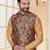 Multicolor jacquard digital print jacket kurta pajama set with fancy buttons.