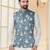 Sky blue jacquard digital print jacket kurta pajama set with fancy buttons.