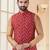 Maroon jacquard zari computer embroidered jacket kurta pajama set with fancy buttons