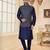 Navy blue jacquard zari computer embroidered jacket kurta pajama set with fancy buttons