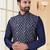 Navy blue jacquard zari computer embroidered jacket kurta pajama set with fancy buttons