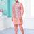 Pink jacquard digital print jacket kurta pajama set with fancy buttons.