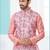 Pink jacquard digital print jacket kurta pajama set with fancy buttons.
