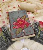 women's beige unstitched pure banarasi cotton dress material with woven dupatta