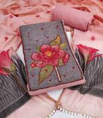 women's baby pink unstitched pure banarasi cotton dress material & woven dupatta