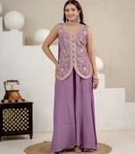 Lavender heavy roman silk party wear embroidery sharara suit set