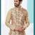 Peach jacquard digital printed jacket kurta pajama set with fancy buttons.