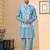 Sky blue jacquard digital print jacket kurta pajama set with fancy buttons.