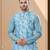 Sky blue jacquard digital print jacket kurta pajama set with fancy buttons.