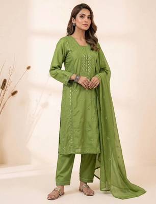 sea green  color embroidered and sequence wrok silk blend salwar suit 1