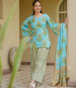 Sky pure cameric cotton party wear embroidery suit set