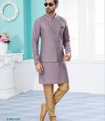 Purple heavy banarasi resham jacquard computer embroidered jacket kurta pajama set.
