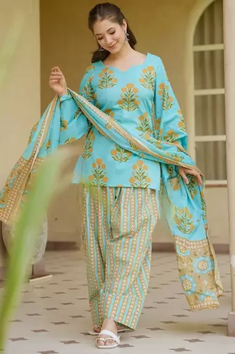 Sky pure cameric cotton party wear embroidery suit set