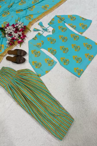 Sky pure cameric cotton party wear embroidery suit set
