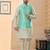 Firozi colour heavy banarasi jacquard jacket kurta pajama set with fancy buttons.