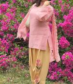 Pink heavy mal cotton party wear embroidery farshi salwar suit set
