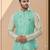 Firozi colour heavy banarasi jacquard jacket kurta pajama set with fancy buttons.