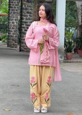 Pink heavy mal cotton party wear embroidery farshi salwar suit set 3
