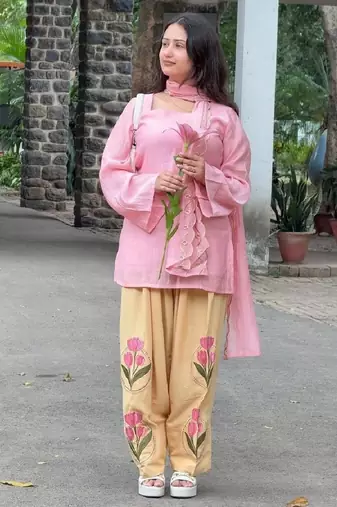 Pink heavy mal cotton party wear embroidery farshi salwar suit set