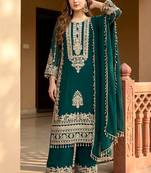 Green heavy faux georgette party wear embroidery suit set
