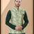 Sea green jacquard digital print jacket kurta pajama set with fancy buttons.
