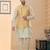 Lemon jacquard digital print jacket kurta pajama set with fancy buttons.