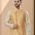 Lemon jacquard digital print jacket kurta pajama set with fancy buttons.