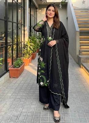 Black heavy roman silk party wear embroidery suit set 3