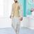Gold colour heavy banarasi jacquard jacket kurta pajama set with fancy buttons.