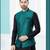 Sea green colour heavy banarasi jacquard jacket kurta pajama set with fancy buttons.