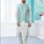 Sky blue heavy banarasi jacquard jacket kurta pajama set with fancy buttons.