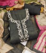 women's multi unstitched cotton linen simmer dress material with printed dupatta