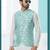 Sky blue heavy banarasi jacquard jacket kurta pajama set with fancy buttons.