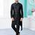 Black heavy banarasi jacquard jacket kurta pajama set with fancy buttons.
