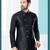 Black heavy banarasi jacquard jacket kurta pajama set with fancy buttons.