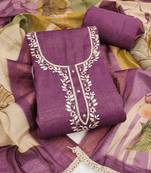 women's multi unstitched cotton linen simmer dress material with printed dupatta