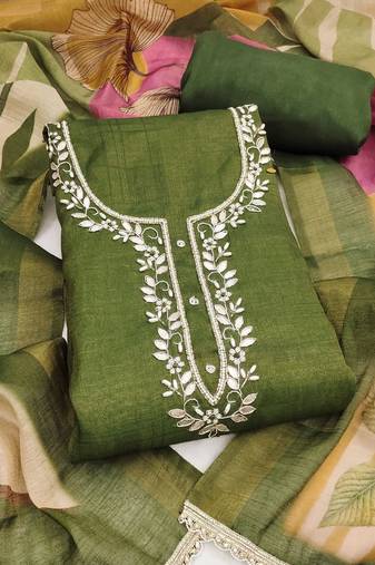 women's multi unstitched cotton linen simmer dress material with printed dupatta