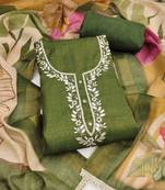 women's multi unstitched cotton linen simmer dress material with printed dupatta