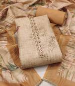 women's multi unstitched cotton linen simmer dress material with printed dupatta