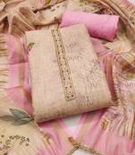 women's multi unstitched cotton linen simmer dress material with printed dupatta