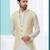 Cream heavy banarasi jacquard jacket kurta pajama set with fancy buttons.