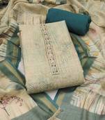 women's multi unstitched cotton linen simmer dress material with printed dupatta