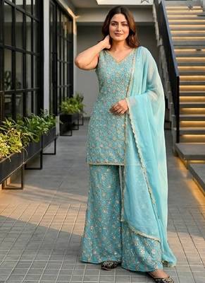 Sky heavy star georgette party wear embroidery suit set 2