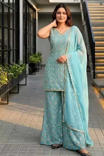 Sky heavy star georgette party wear embroidery suit set