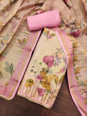women's multi unstitched cotton linen simmer dress material with printed dupatta 4