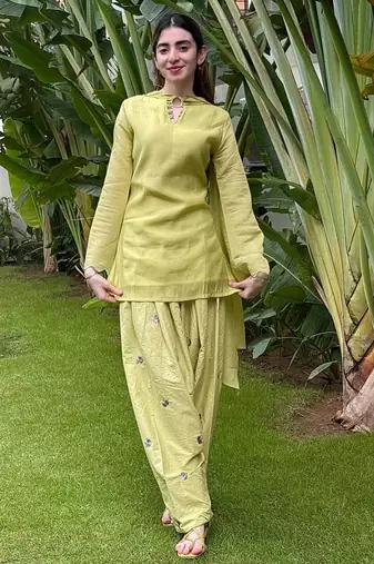 Pista mal chanderi cotton party wear embroidery farshi salwar suit set